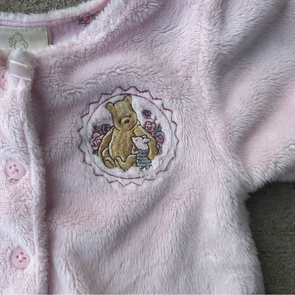 Classic Pooh Disney Newborn Baby Girl Pink Fleece Cardigan Sweater Jacket - Picture 2 of 10